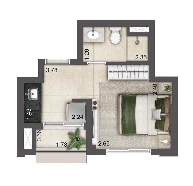 Planta Torre E · Final 09 — 21,41 m², Studio